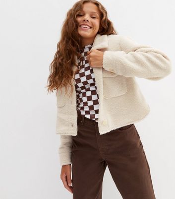 New Look Girls' Cream Borg Crop Shacket - 12-13 Years
