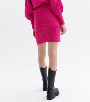 Sunshine Soul Bright Pink Cable Knit Mini Skirt New Look