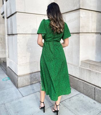 AX Paris Green Animal Print V Neck Split Midi Dress | New Look