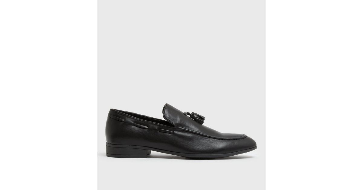 Black LeatherLook Tassel Trim Loafers New Look