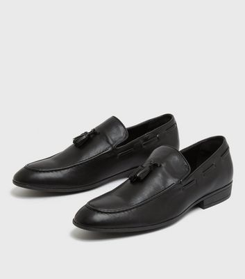 Men's Black Leather-Look Tassel Trim Loafers New Look Vegan