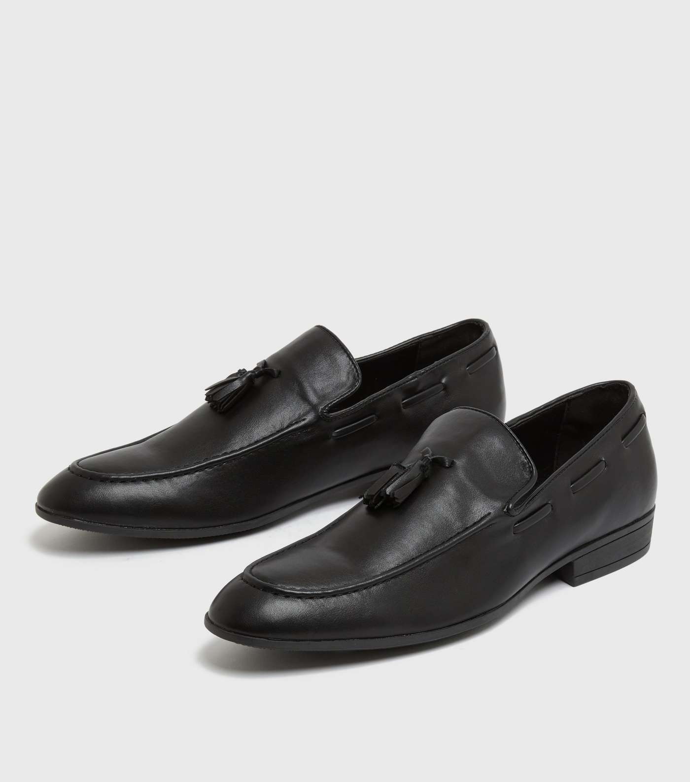 Black Leather-Look Tassel Trim Loafers Image 3