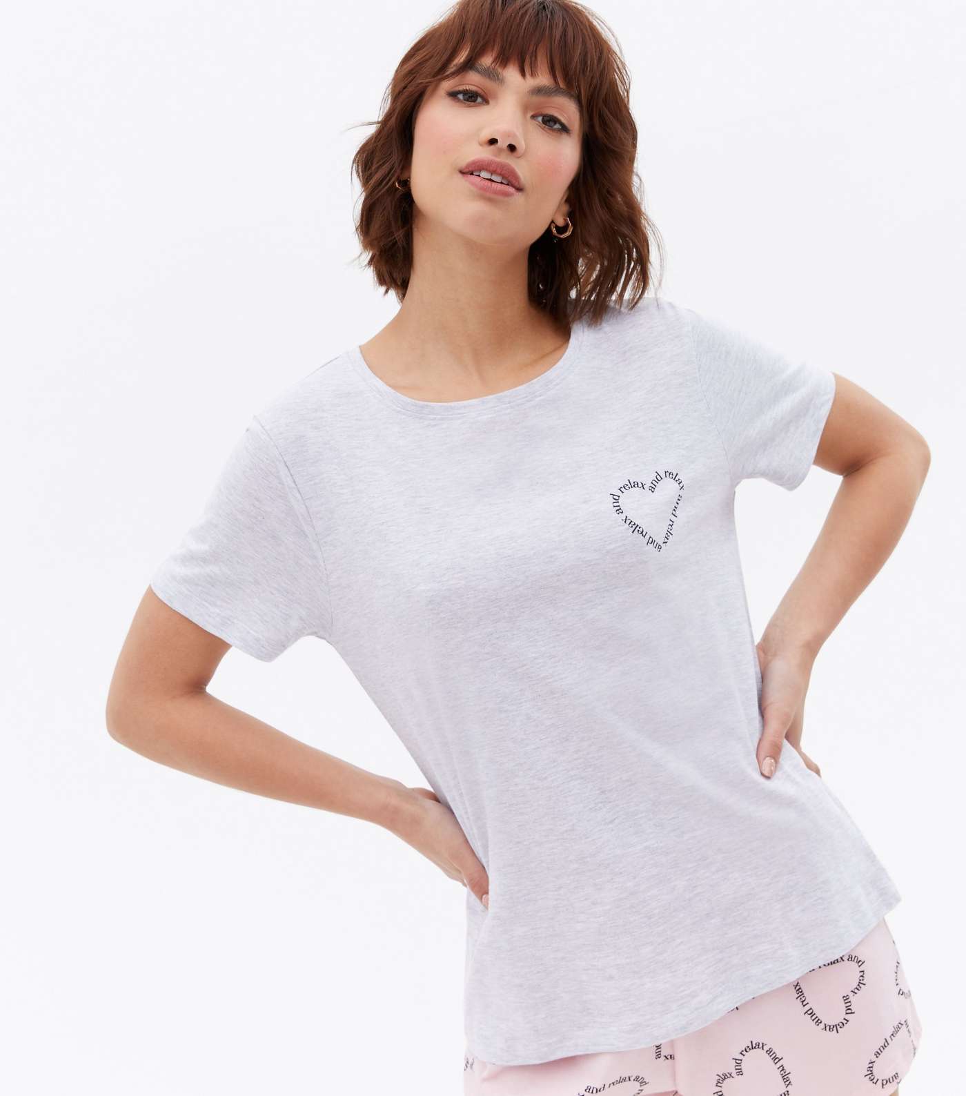 Light Grey Short Pyjama Set with Relax Heart Logo Image 2