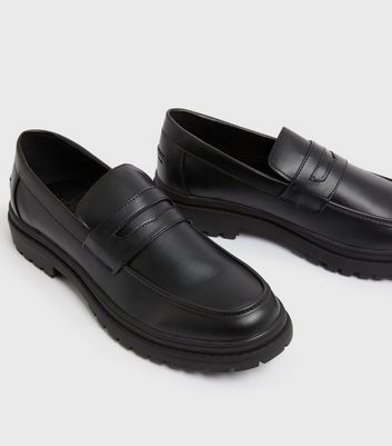 Men's Black Leather-Look Chunky Loafers New Look Vegan