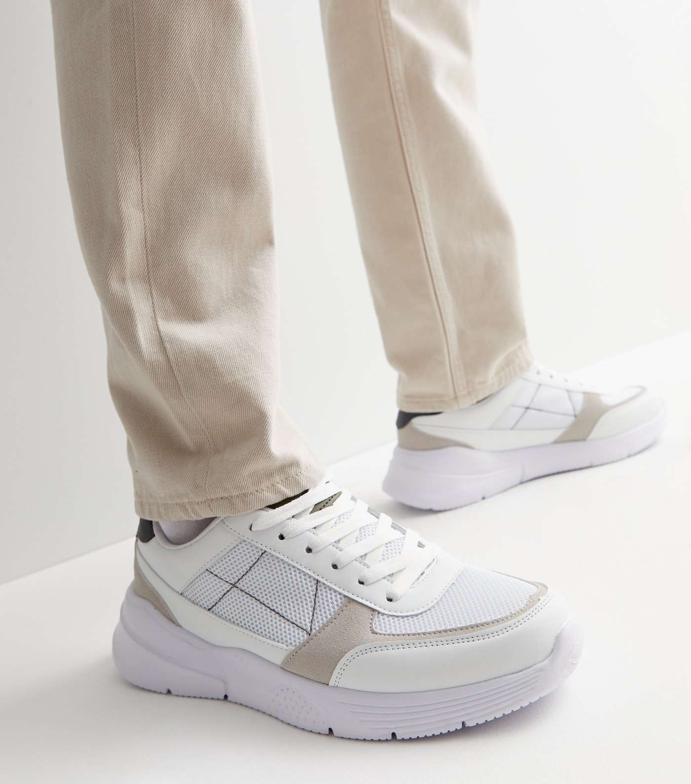 Off White Colour Block Lace Up Chunky Trainers Image 2