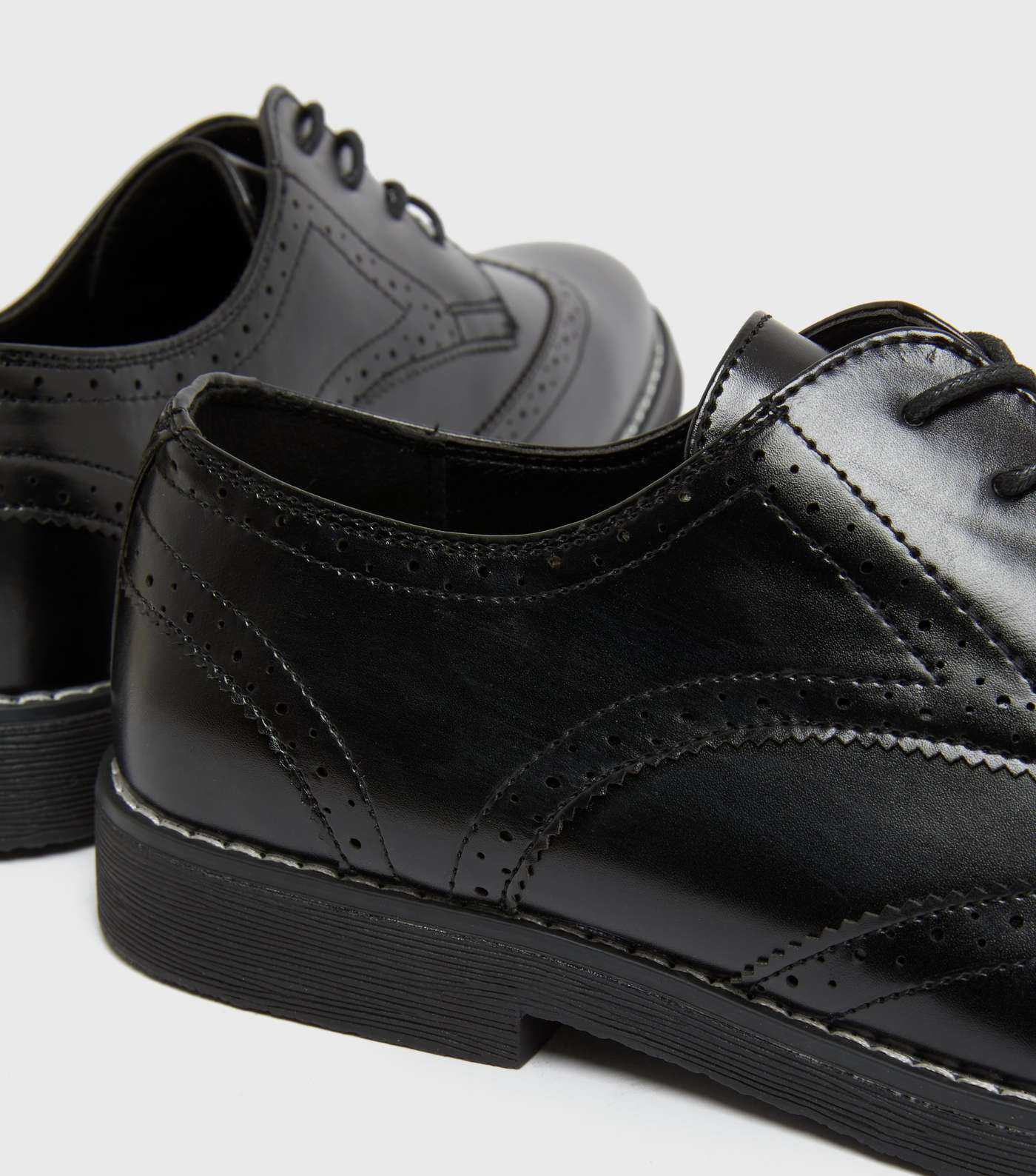 Black Perforated Lace Up Chunky Brogues Image 4