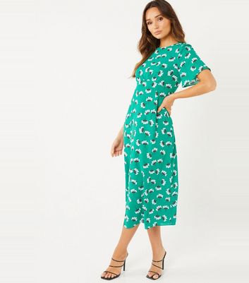 Quiz Green Floral Split Midi Dress New Look