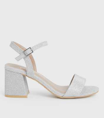 Silver Glitter Block Heel Sandals