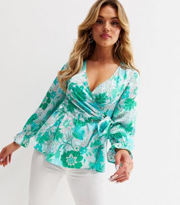 Paradise Blue Paisley Satin Wrap Top 