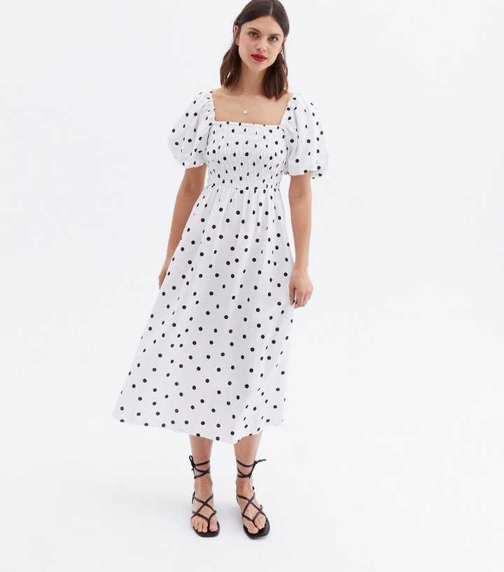 new look spot midi dress