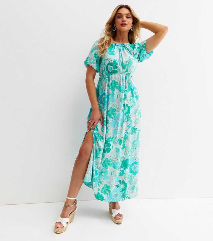 Beach to Aperitif Blue Paisley Puff Sleeve Maxi Dress