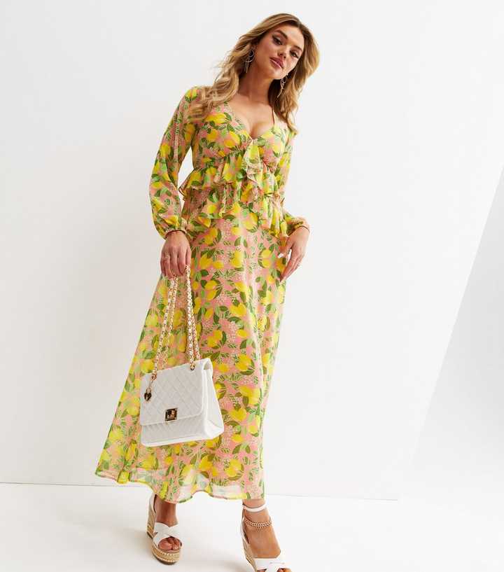 Sunrise to Sunset Pink Lemon Chiffon Frill Midi Dress