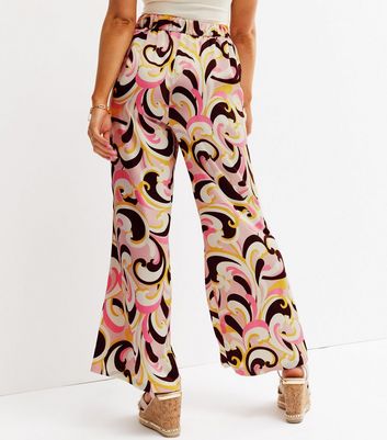 Retro Swirl Orange Satin Wide Leg 