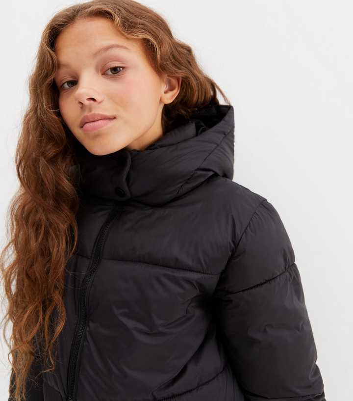 Girls Black Hooded Puffer Jacket