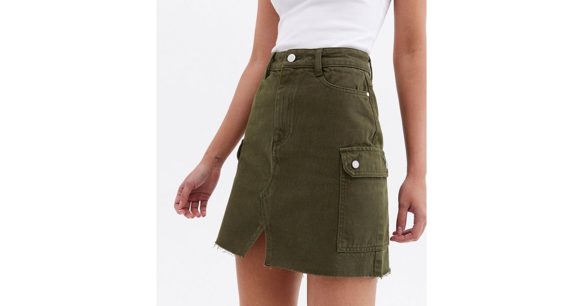 Khaki Denim Utility Mini Skirt New Look