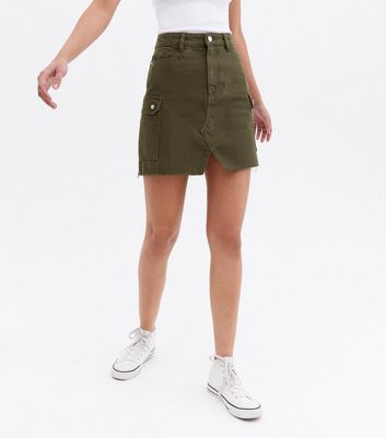 Khaki Denim Utility Mini Skirt New Look