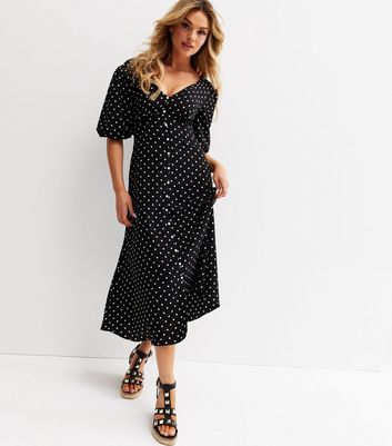 Catch Flights not Feelings Black Spot Button Midi Dress | New Look