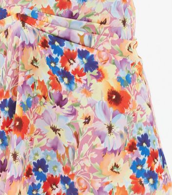 Zibi London Pink Floral Ruched Midi Skirt New Look