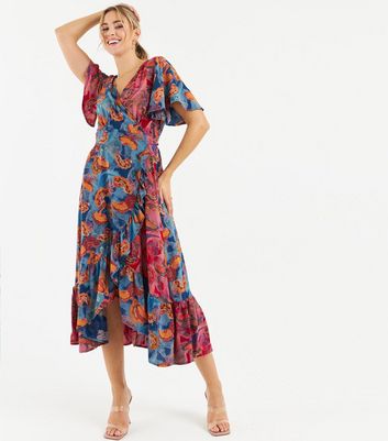 Click to view product details and reviews for Zibi London Pink Floral Tiered Midi Wrap Dress New Look.