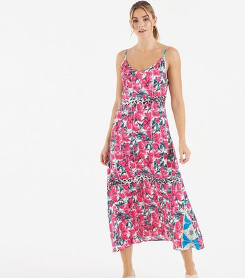 Zibi London Pink Floral Midi Slip Dress New Look