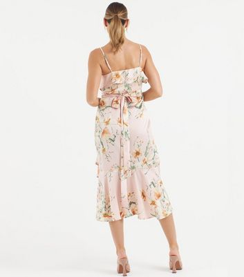 Click to view product details and reviews for Zibi London Pink Floral Ruffle Midi Wrap Dress New Look.