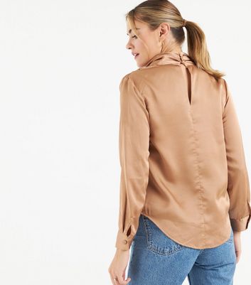 Zibi London Gold Satin High Neck Blouse New Look