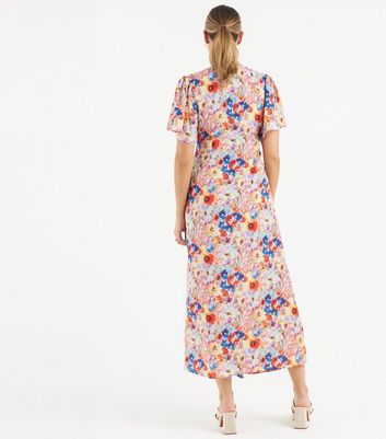 Zibi London Pink Floral Button Front Midi Dress New Look