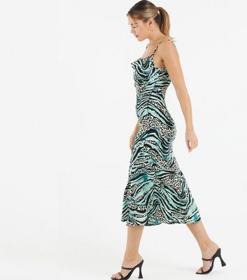 Zibi London Teal Zebra Print Midi Slip Dress New Look