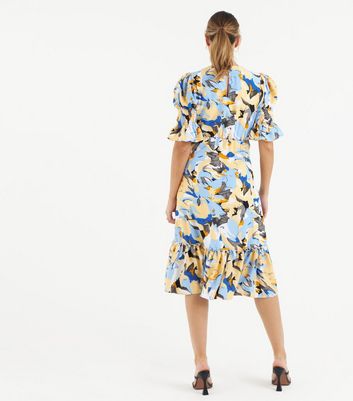 Zibi London Yellow Floral Tiered Midi Dress New Look