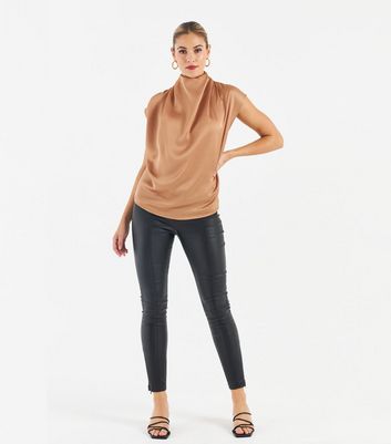 cream satin high neck blouse