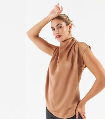 cream satin high neck blouse