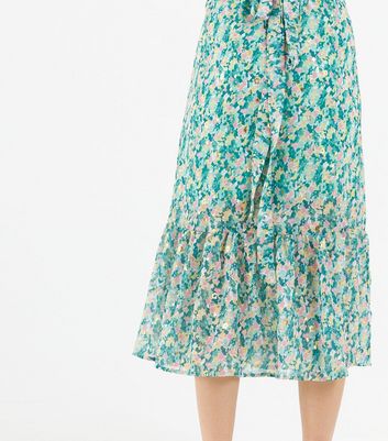 Zibi London Green Ditsy Floral Midi Wrap Dress New Look