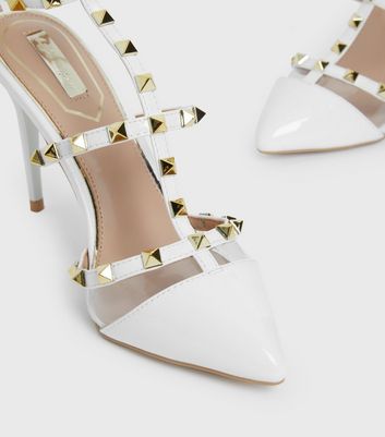 shop for Little Mistress White Stud Stiletto Heel Court Shoes New Look at Shopo