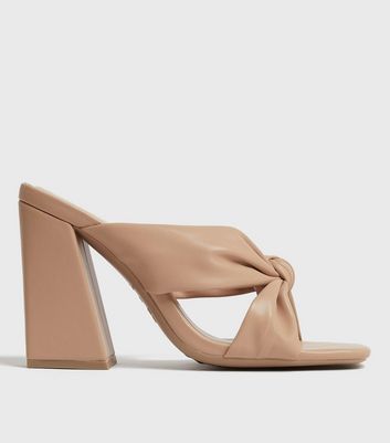 Camel Knot Flared Block Heel Mules New Look Vegan