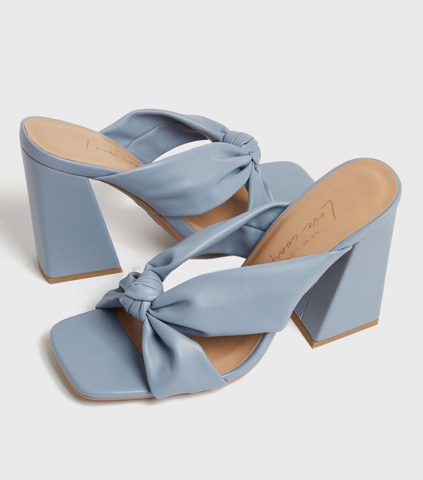 Pale Blue Knot Flared Block Heel Mules Image 4