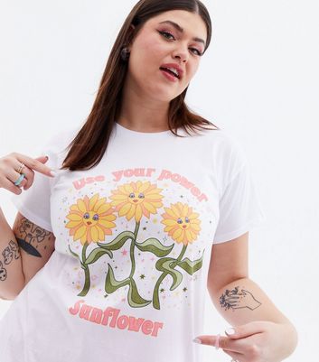 Click to view product details and reviews for Use Your Power Sunflower Curves White Oversized Logo T Shirt New Look.