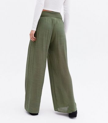 Click to view product details and reviews for Blue Vanilla Khaki Shirred High Waist Wide Leg Trousers New Look.
