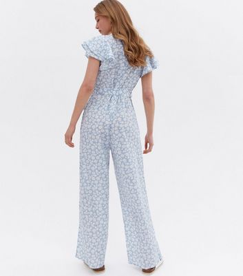 Blue Vanilla Blue Floral Wrap Jumpsuit 
