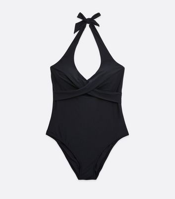 Click to view product details and reviews for Curves Black Wrap Halter Neck Swimsuit New Look.