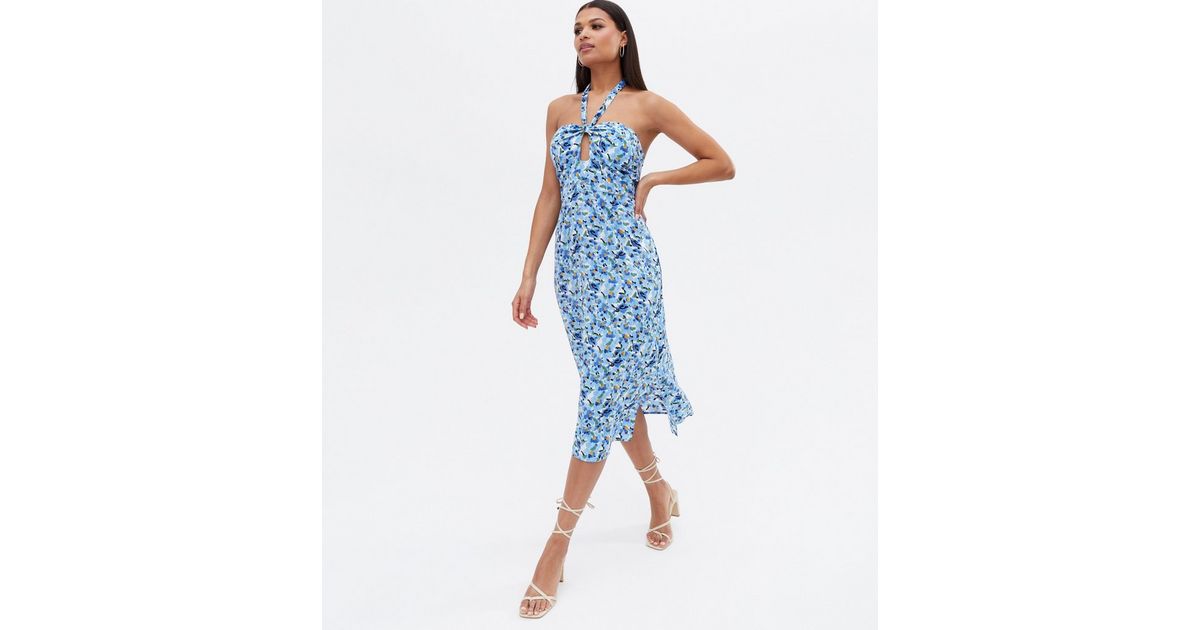 Blue Vanilla Blue Floral Midi Halter Dress New Look