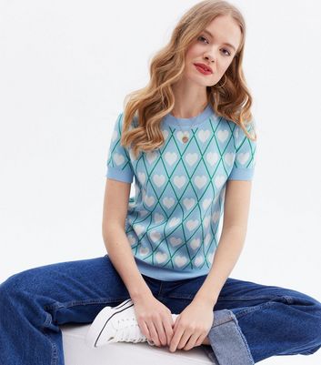 Pink Vanilla Pale Blue Heart Crew Neck Top New Look