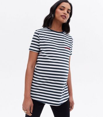 Click to view product details and reviews for Maternity Navy Stripe Happiness Logo Boxy T Shirt New Look.