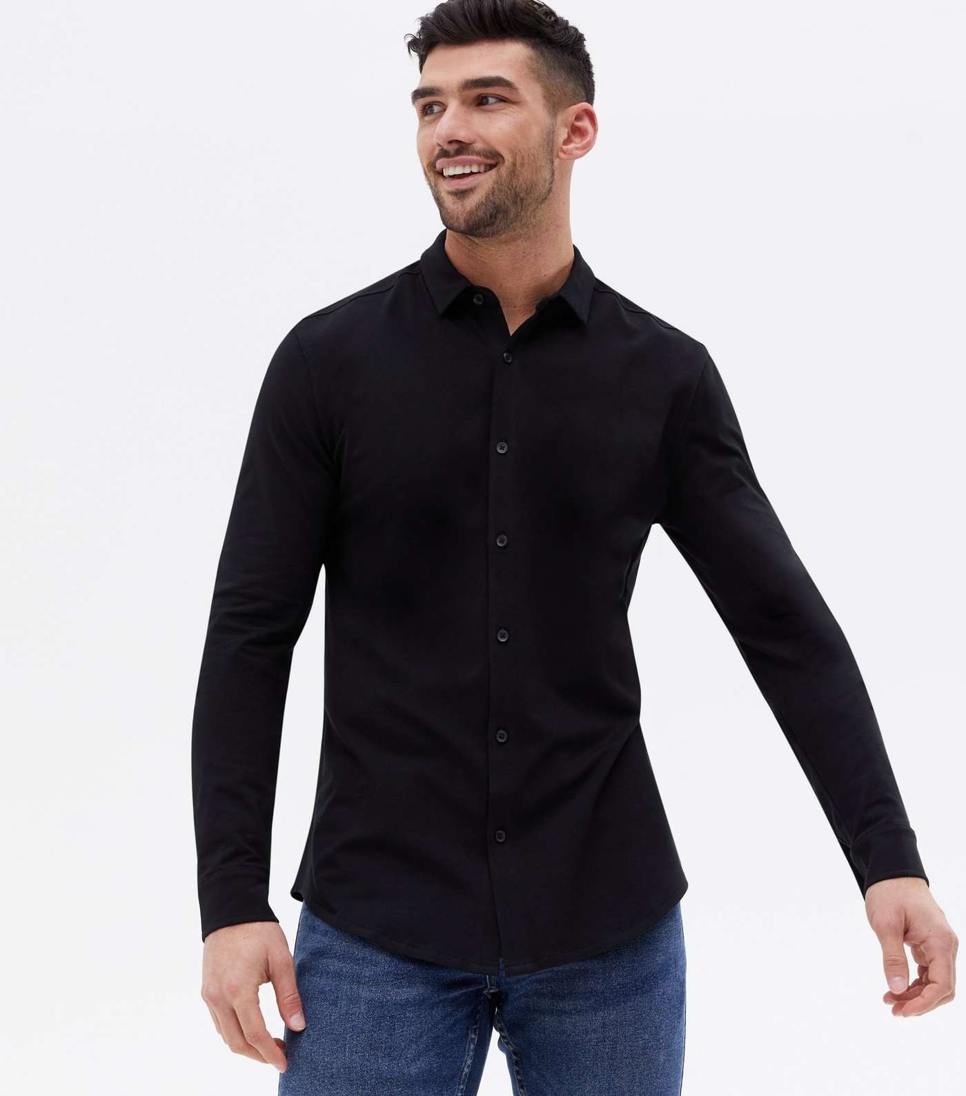 Black Jersey Long Sleeve Muscle Fit Shirt