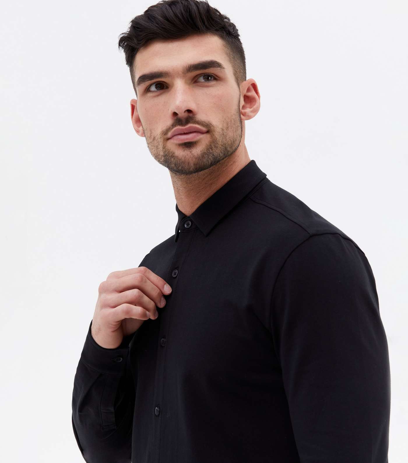 Black Jersey Long Sleeve Muscle Fit Shirt Image 3