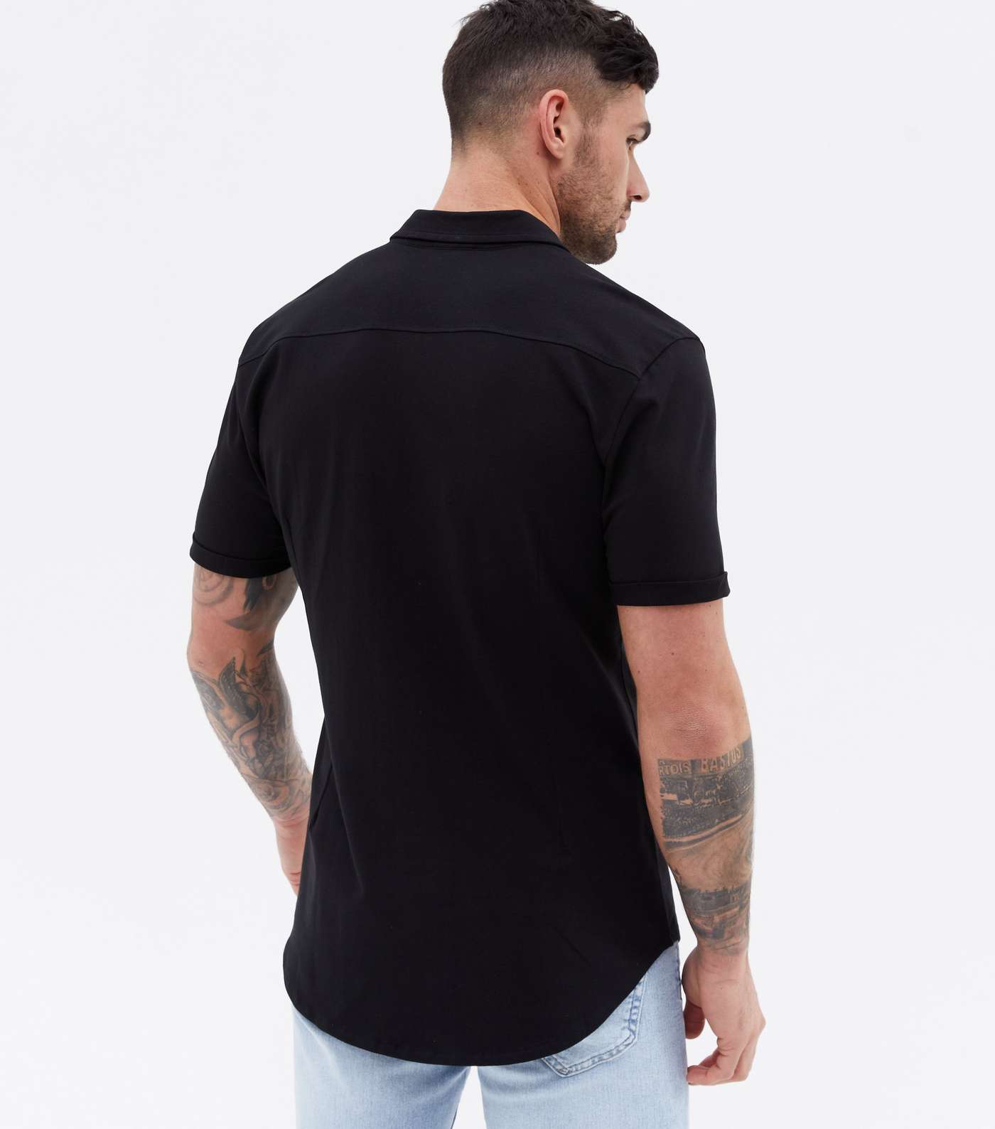 Black Jersey Muscle Fit Short Sleeve Shirt Image 4