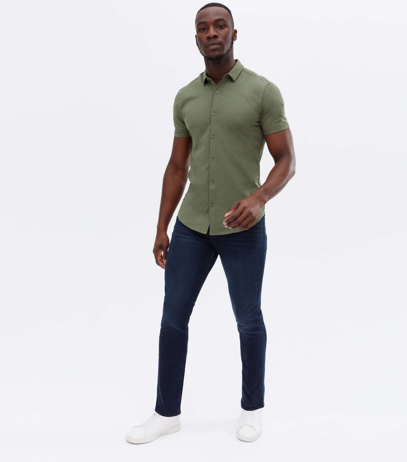 Khaki Jersey Muscle Fit Short Sleeve Shirt Image 2