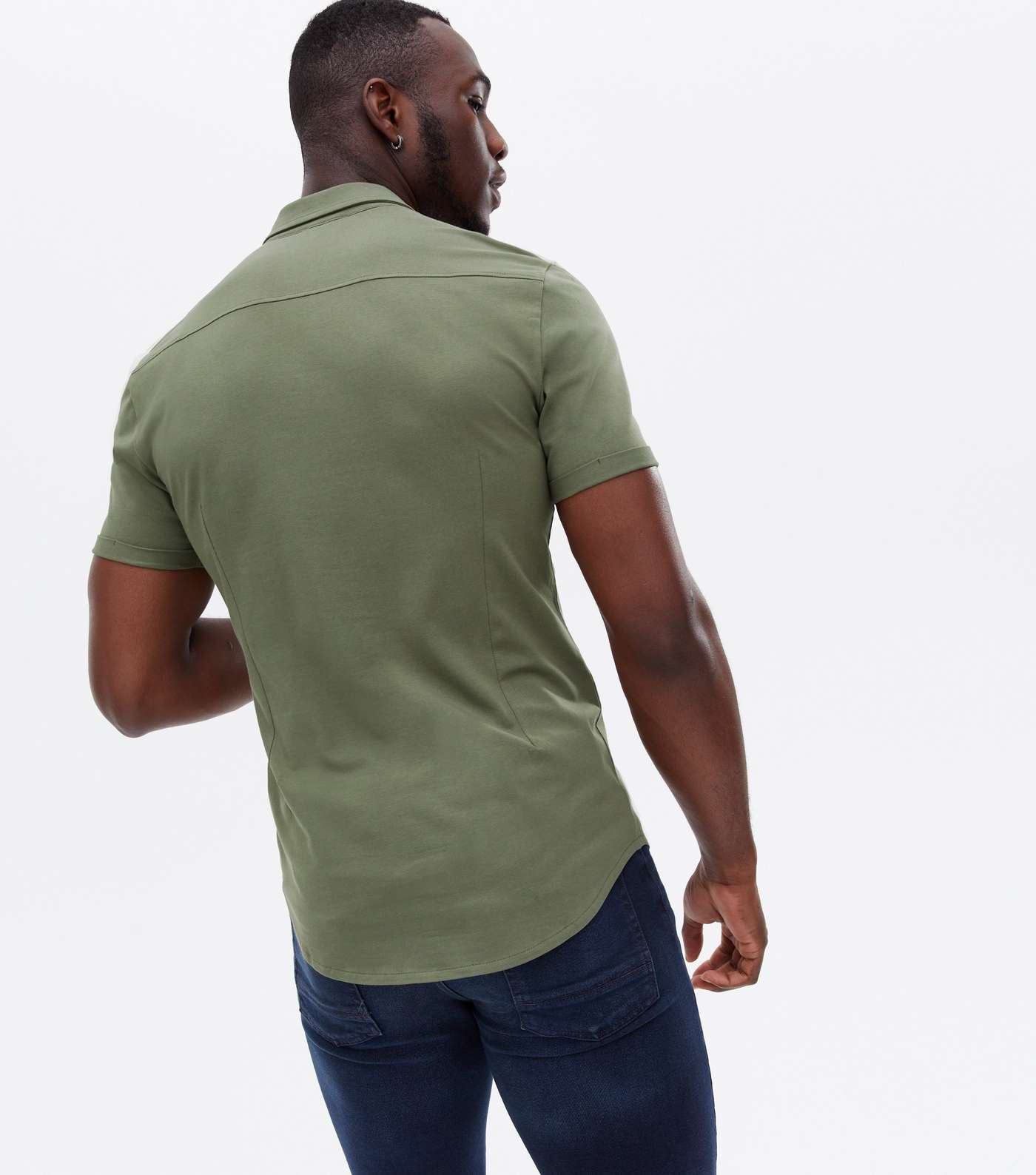 Khaki Jersey Muscle Fit Short Sleeve Shirt Image 4