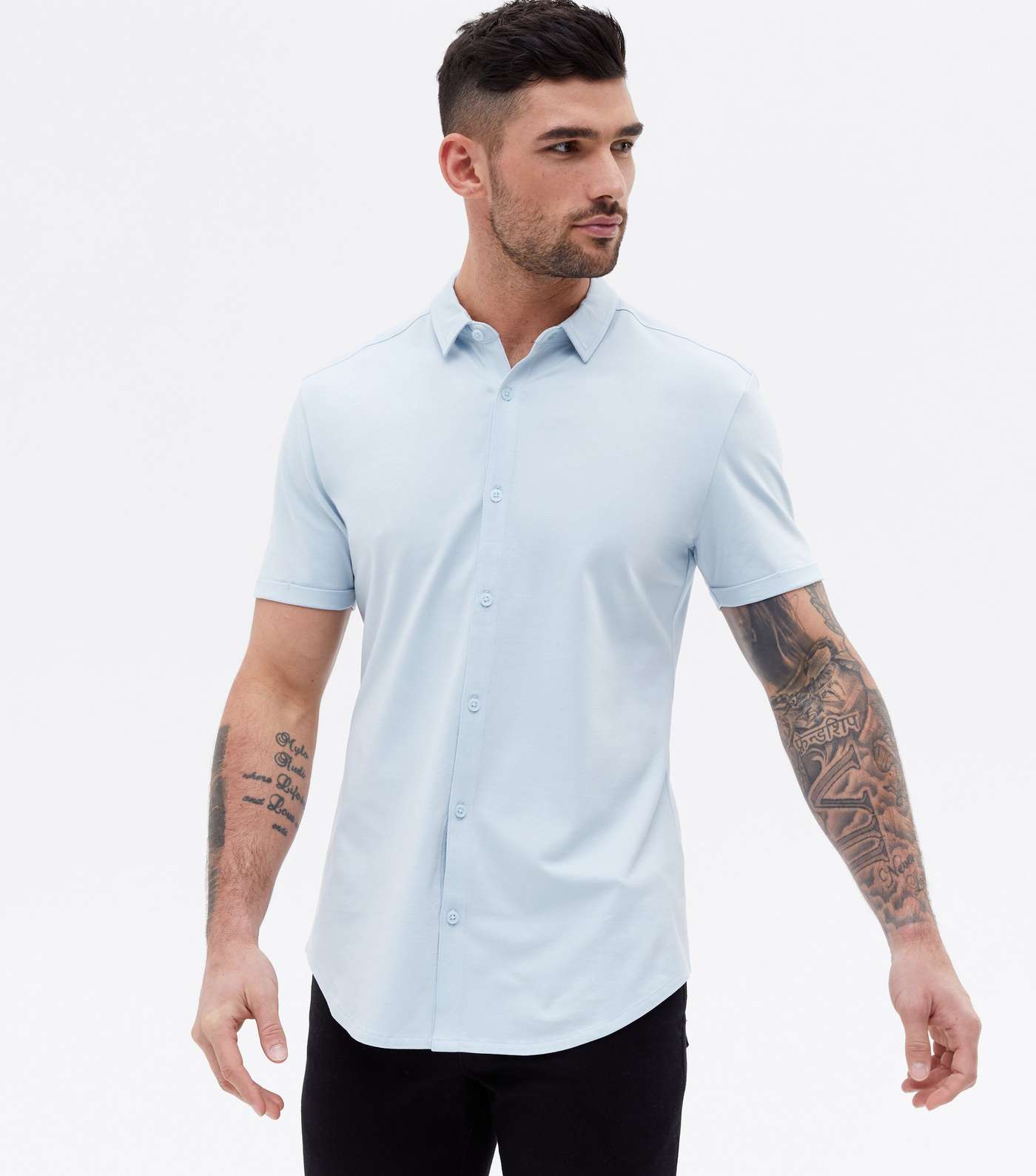 Pale Blue Jersey Muscle Fit Short Sleeve Shirt