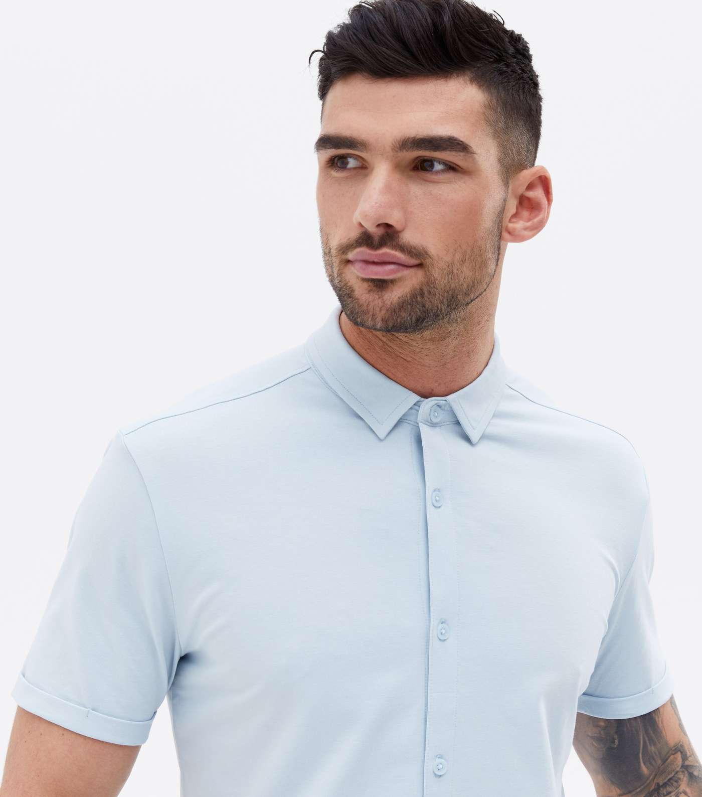 Pale Blue Jersey Muscle Fit Short Sleeve Shirt Image 3
