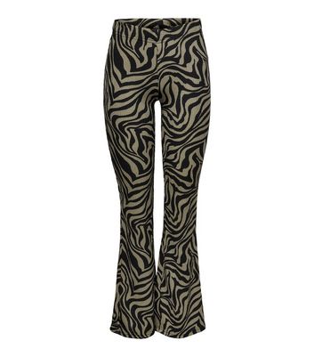 Light Brown Zebra Print Flared Trousers 